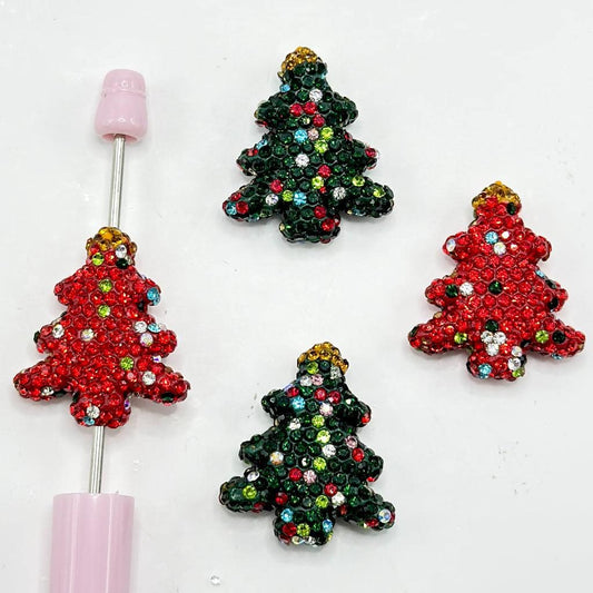 Christmas Tree Clay Beads with Rhinestones, 26mm by 30mm, FW