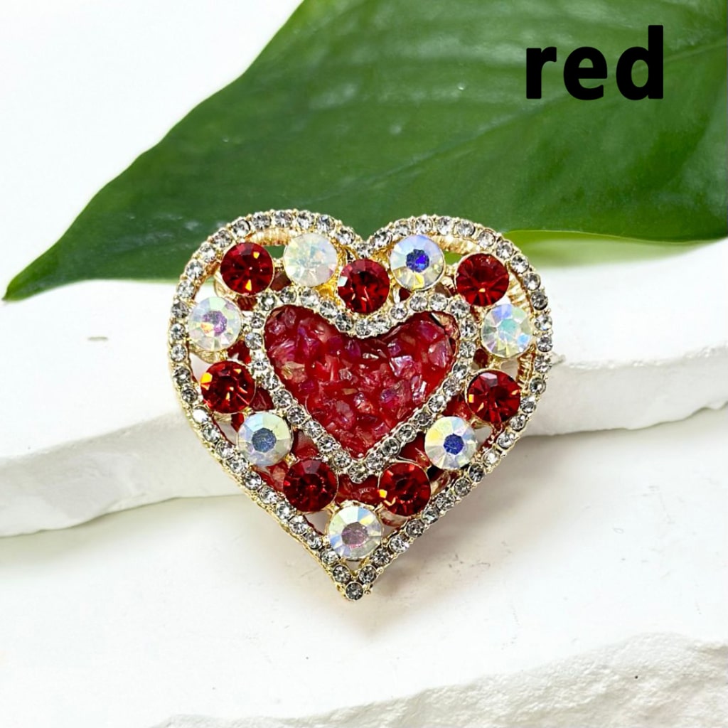 Bling Bling Gold Alloy Heart with Colorful Shiny Rhinestones Small Stones Oval Pearls Clay Beads, Around 36*36MM