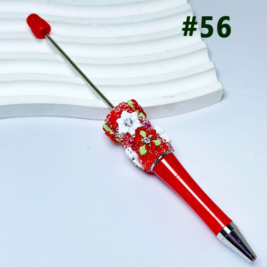 DIY Beadable Pen with Mini Cute Flowers Clear Rhinestone Inside Shiny Pearls in Solid Color