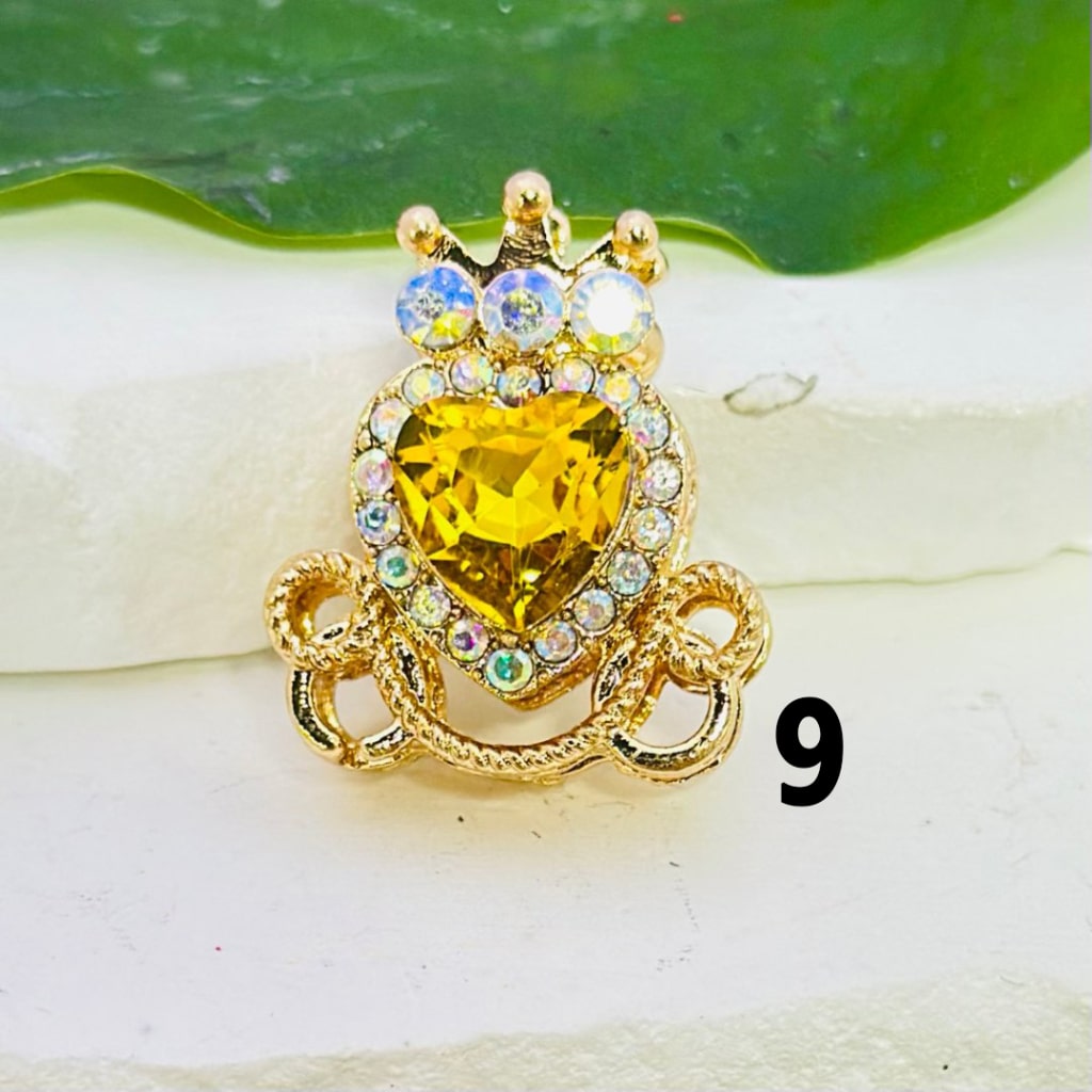 Bling Bling Gold Alloy Heart Crown with Mini AB Rhinestones Colorful Heart Rhinestones Beads, Around 26*22MM