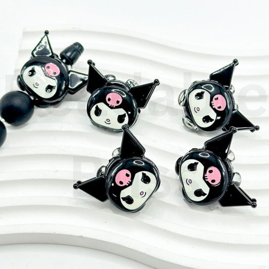 Vivid Cute Alloy Sanri Kurom Head with Dark Rhinestones Oval Pearls, Around 32*30MM