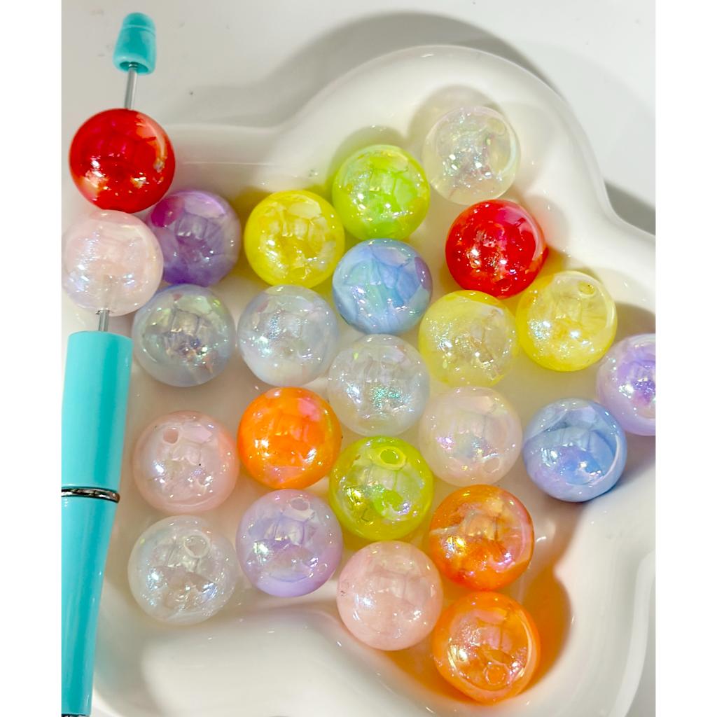 Translucent Cloud Effect Glittery Luminous Round Acrylic Beads, Random Mix, 20MM