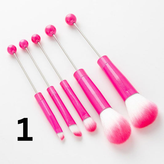 Beadable Makeup Brushes, Beaded Make Up Brush Solid And Ombre Color (1 Set = 5 pieces)