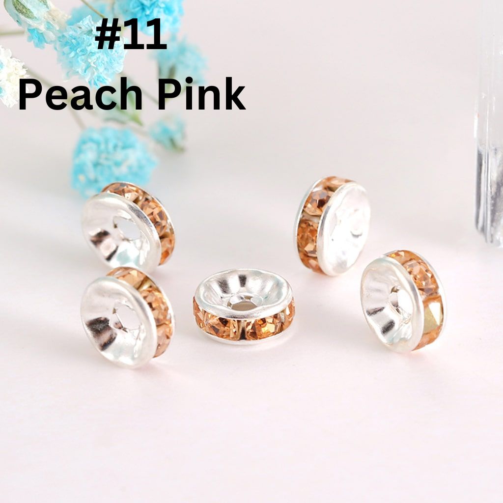 Flat Round Metal Spacers with Rhinestones, Straight, 12 mm