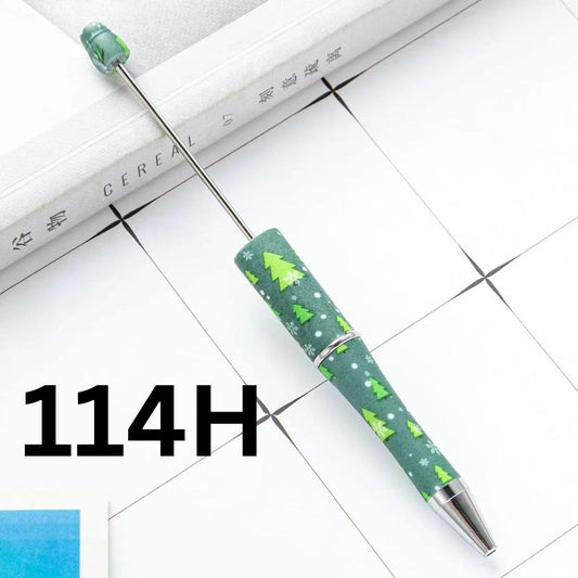 Green Floral with Crismis Tree Printed Beadable Pens Number 114H