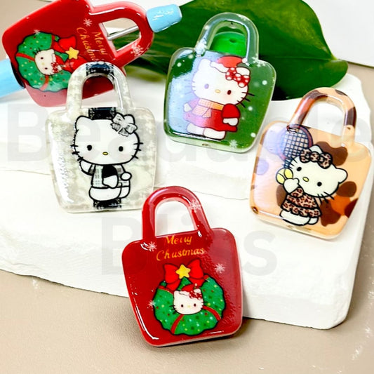 Cute HK Kitten Cat Prints Hand Bag Acrylic Beads, Around 50*37MM, Please Read the Description