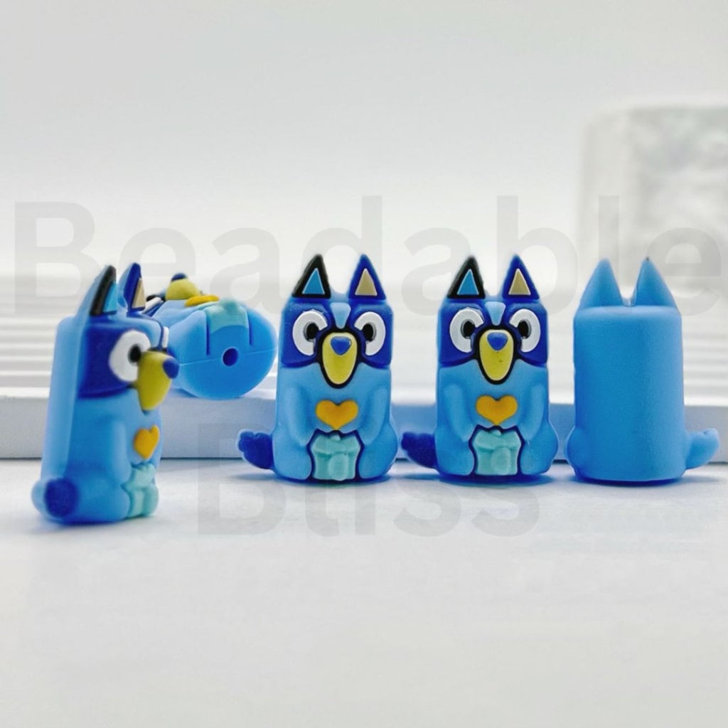 3D Mini Cute Blue Dog Puppy Silicone Focal Beads