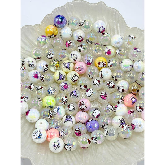 Acrylic Beads with Cute Cartoon Cat KuKu Clear Solid White Color  Random Mix 16mm