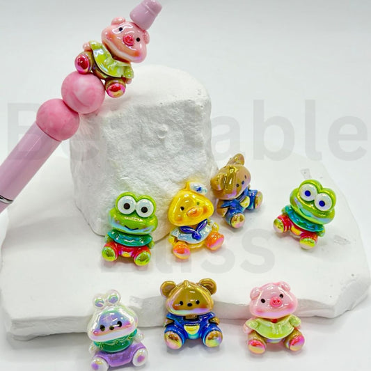 UV Finish Vivid Cute Animals Pigs Ducks Rabbits Bunnies Bears Frogs Acrylic Beads, Around 25*20MM