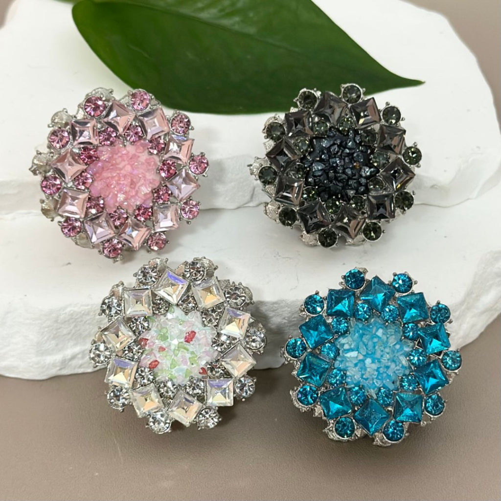 Bling Bling Large Fancy Silver Alloy Flowers with Colorful Shiny Rhinestones Mini Stones Clay Beads, Around 40MM