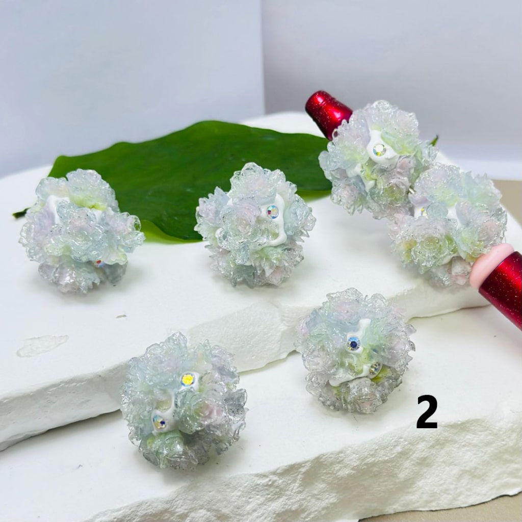 Luminous Delicate Fancy Glitter Colorful Flowers Mini AB Rhinestones White Round Clay Beads, Around 24MM, Random Mix, Please Read the Description