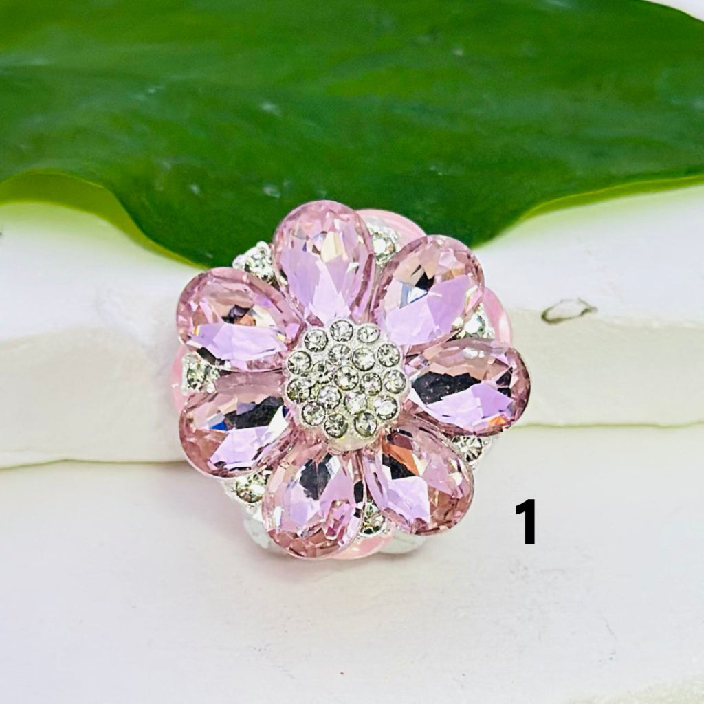 Bling Bling Fancy Silver Alloy Flower with Clear & Colorful Rhinestones Oval Pearls Clay Beads, 25MM