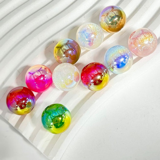 Double Side Cat Eye Glitter Round Acrylic Beads, Random Mix, 16MM