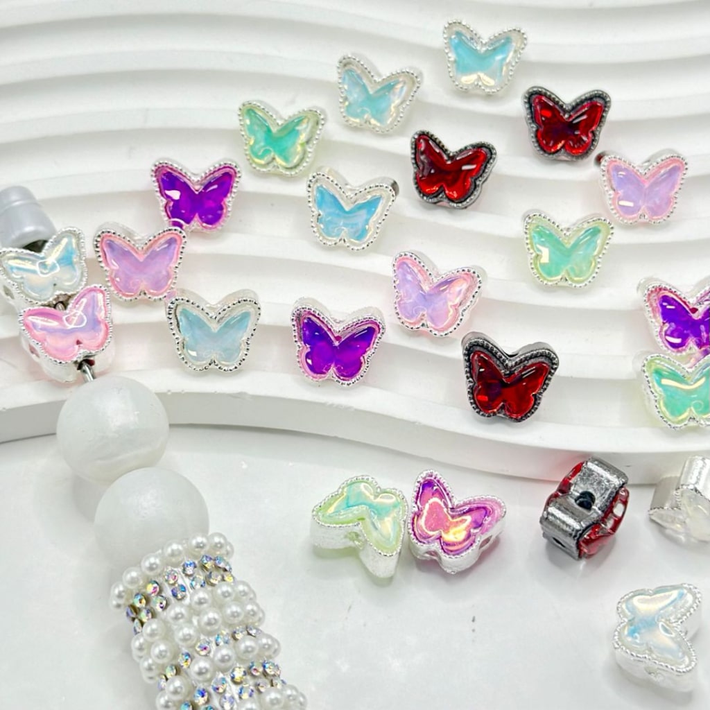 Exquisite Silver & Gun Black Alloy Butterfly  Beads with Shiny Butterfly Rhinestone, Around 11*14MM