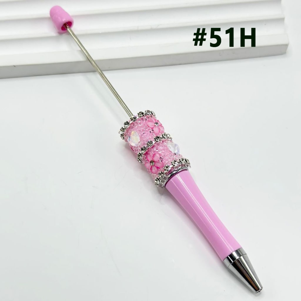 DIY Beadable Pen with Clear Rhinestone Chain Mini Cute Flowers Clear Hearts in Solid Color