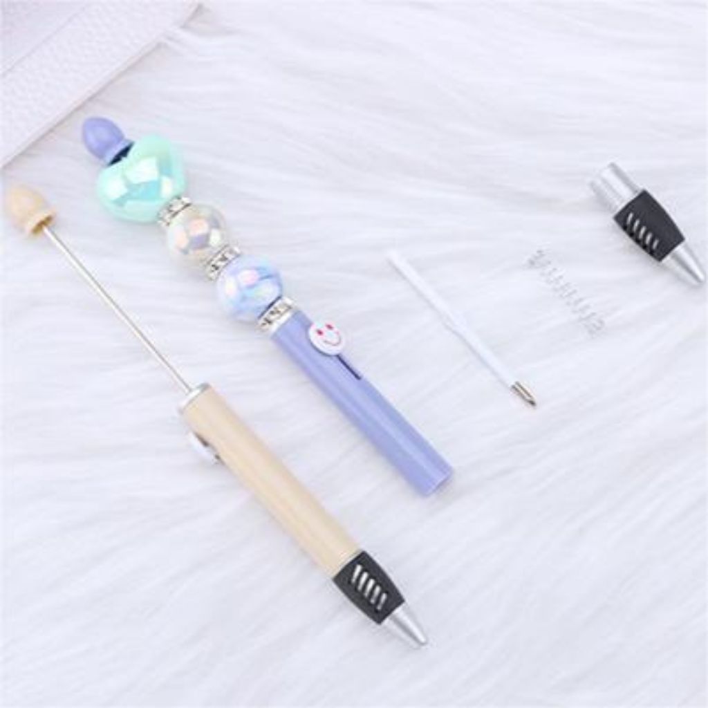 Fashionable DIY Plastic  Beadable Pen with Smile Emoji in Solid Colors