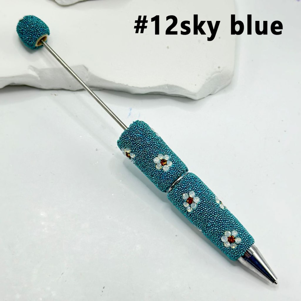 Beadable Clay Pens with Cute Flowers Mini Rhinestones Covered the Entire Pen