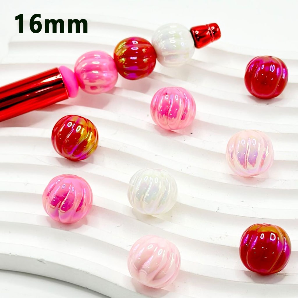 UV Finish Shiny Red Pink White Pumpkin Acrylic Beads, 16MM