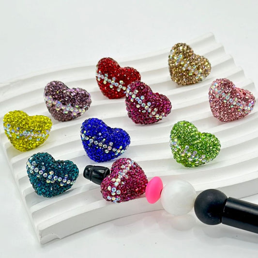 Bling Bling Heart Clay Beads with Colorful & AB Rhinestones, Around 22*18MM