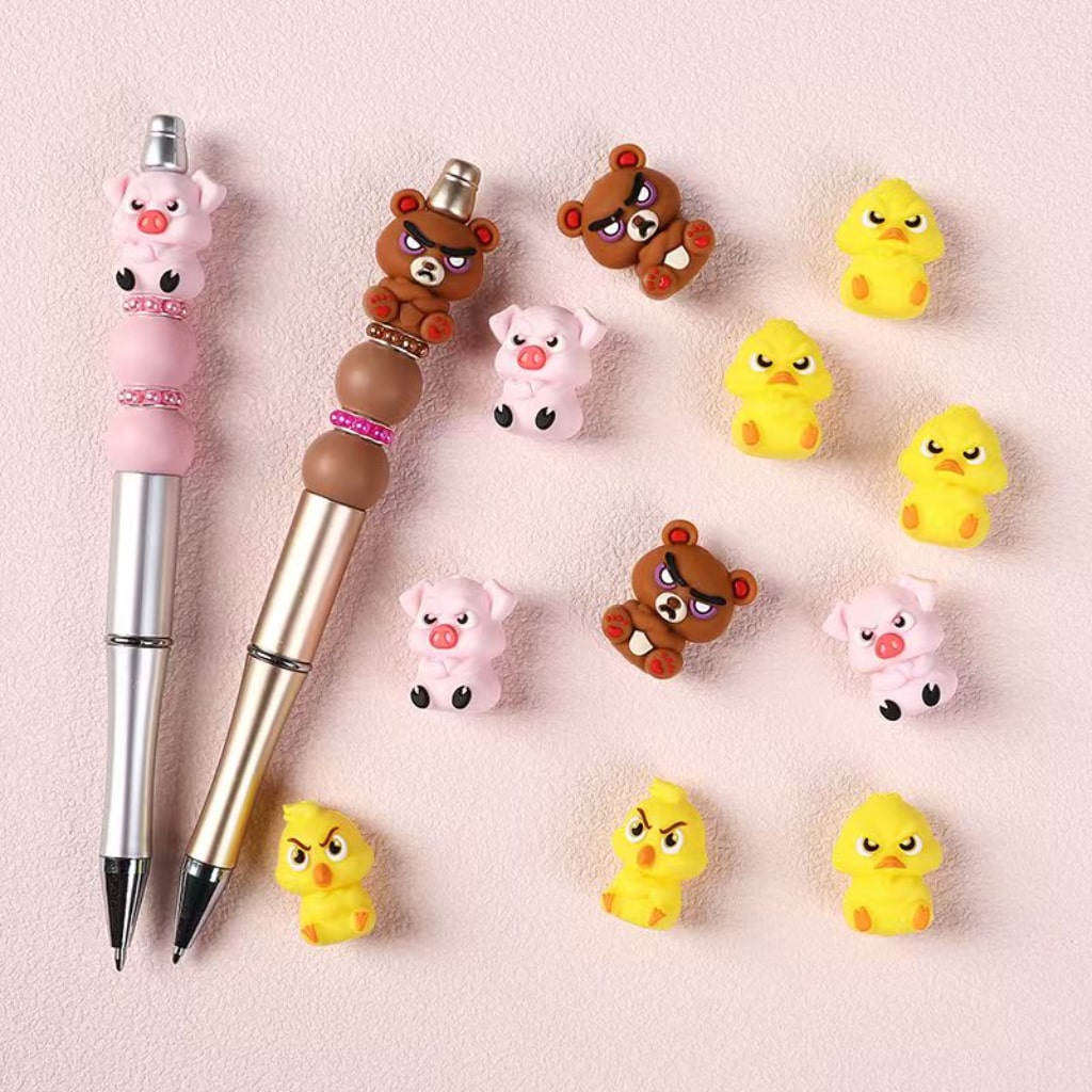 3D Mini Cute Angry Bear Pig Duck Chicken Animal Silicone Focal Beads