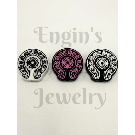 Chrome Hear t Cross Silicone Focal Beads