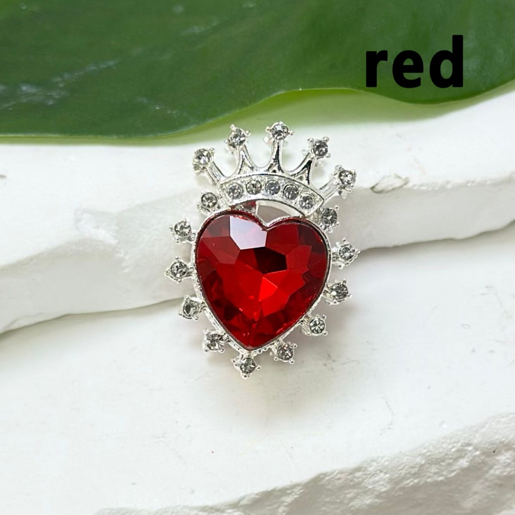 Bling Bling Silver Alloy Heart Crown with Clear Rhinestones Large Colorful Heart Diamonds Beads, Around 21*28MM