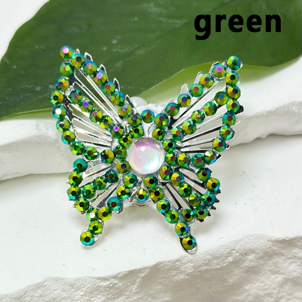 Bling Bling Fancy Silver Alloy Butterfly with Colorful Mini Rhinestones White Pearls Colorful Mini Butterfly Rhinestone Clay Beads,  Around 42*44MM