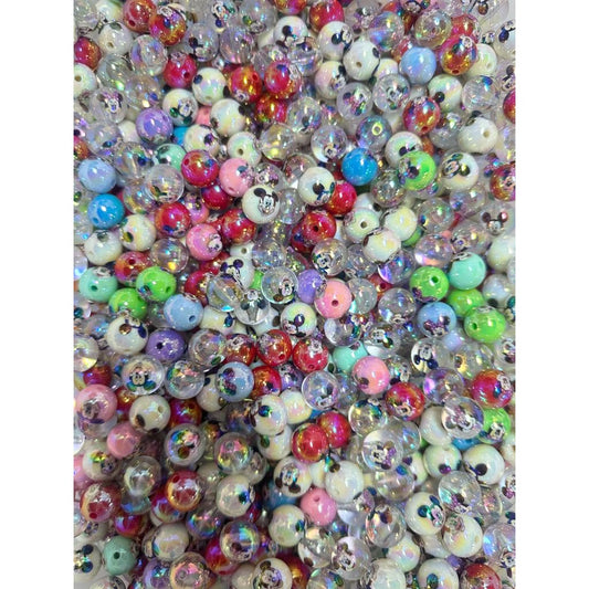 Acrylic Beads with Mouse Girl & Boy, Double Sided, 16mm, UV Finish Clear And Solid Random Mix