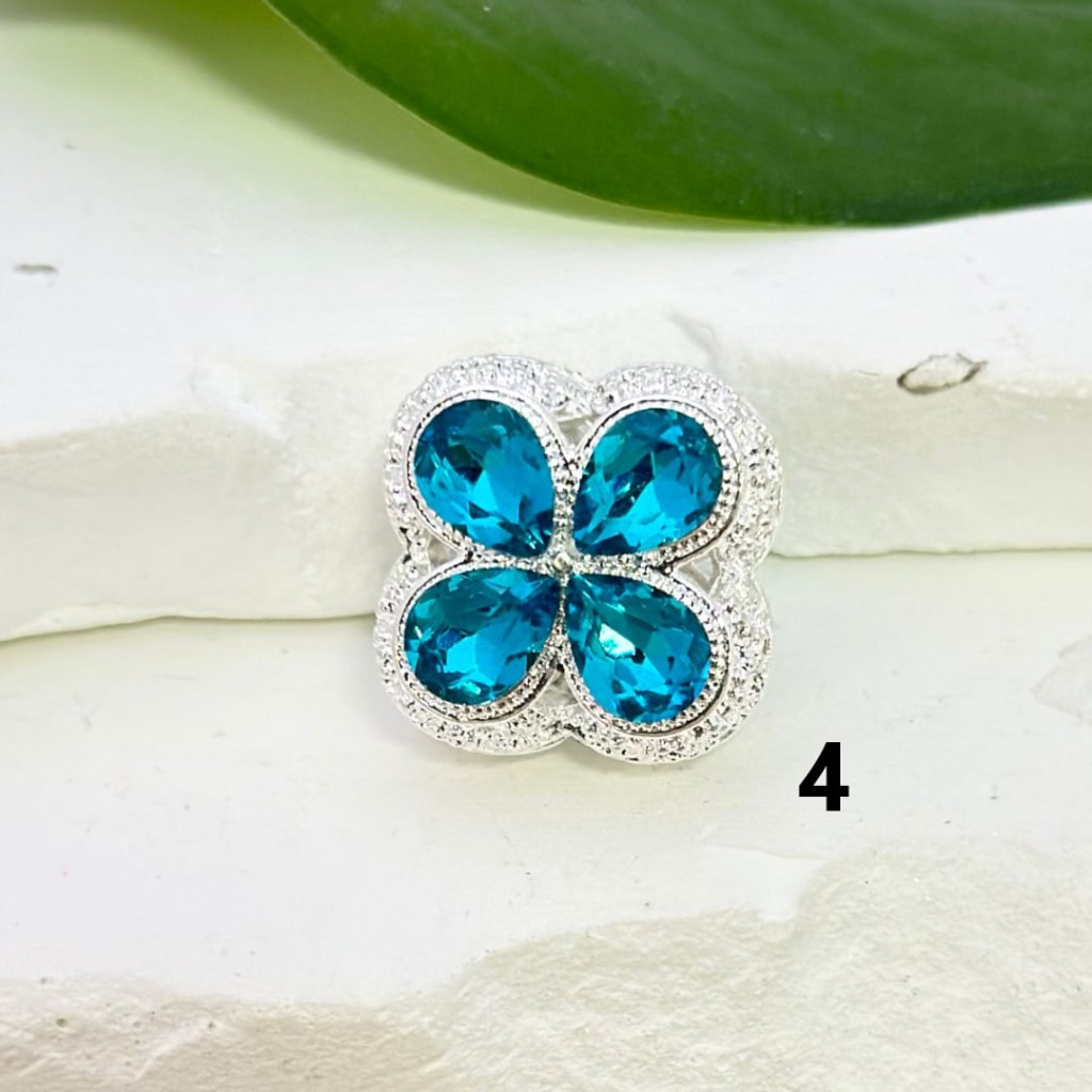 Exquisite Fancy Hollow Silver Alloy Four-Leaf Clover Beads with Colorful Shiny Rhinestones, Around 19*19MM