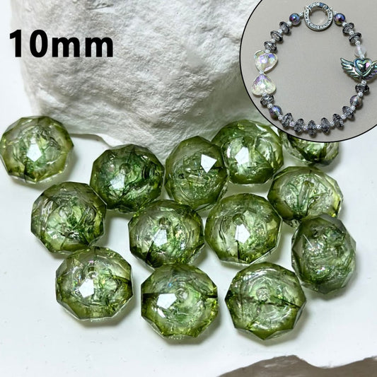 Clear Ink Green Polyhedral Broken Inside Flat Acrylic Beads, 10MM