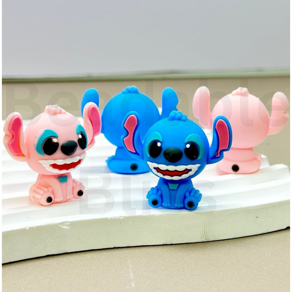 3D Cute Pink Blue Stitc Disne Silicone Focal Beads