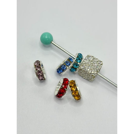 Spacers with Silver Color Metal and Colorful Rhinestones，15mm