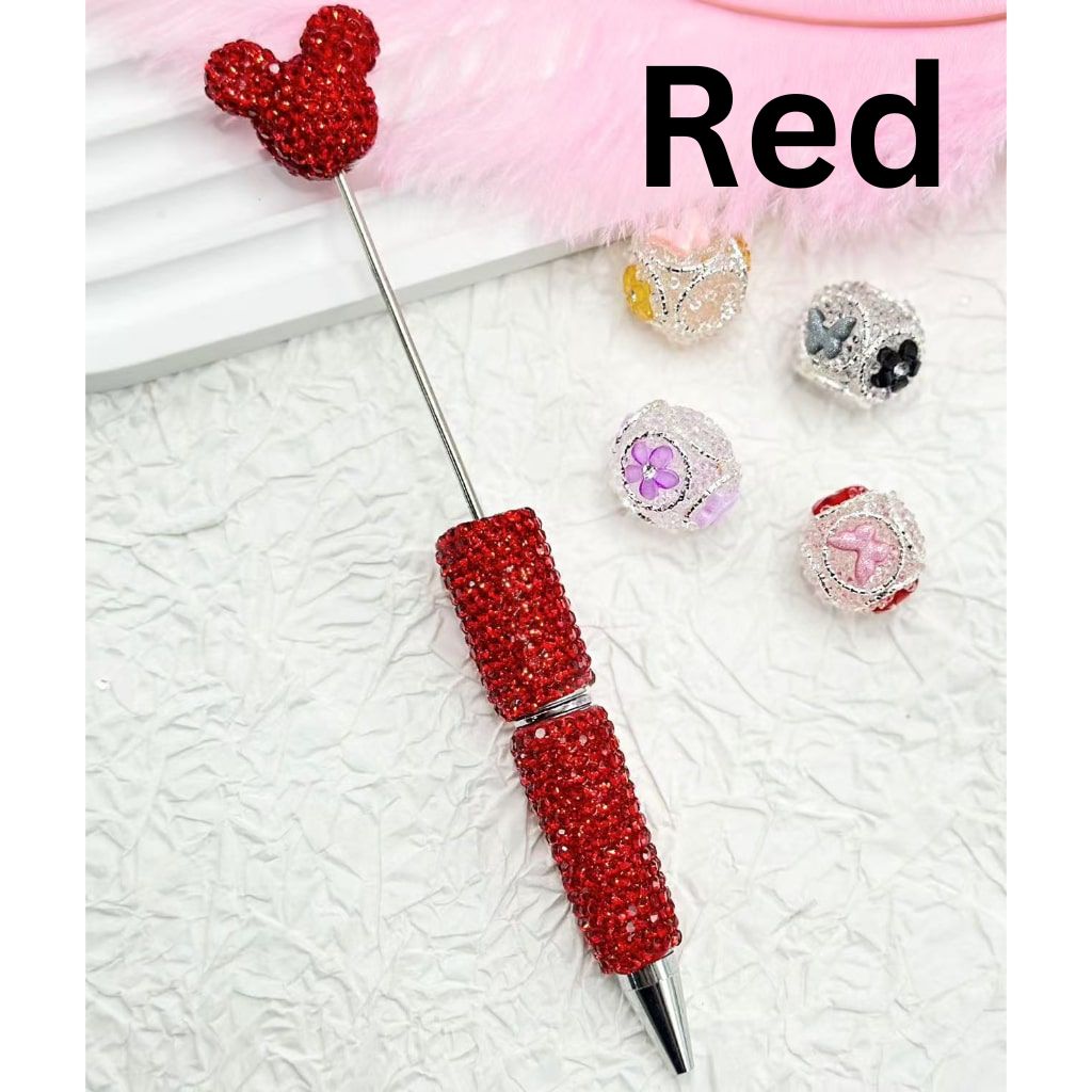 Beadable Pens with Clay Rhinestones Covered the Entire Pen with Mouse Head Pen Topper Head