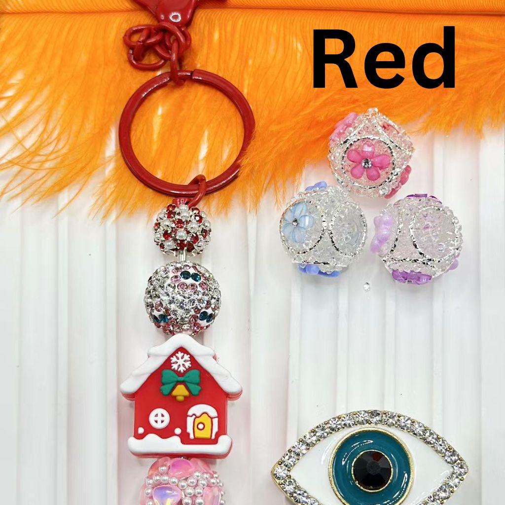 DIY Beadable Metal Keychains with Bar with White Pearls Colorful Rhinestones, Around 145MM for the total length