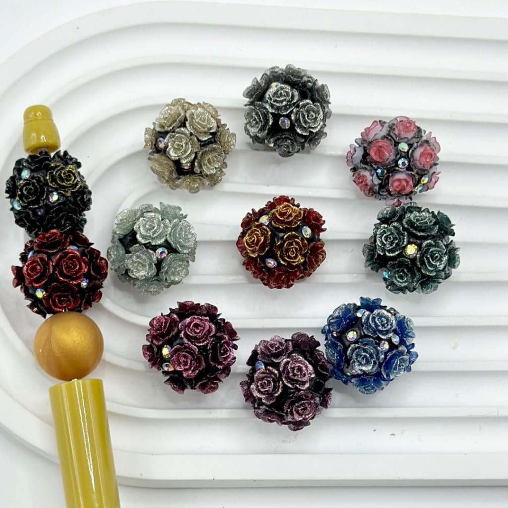 Colorful Shiny Glittery Flowers AB Rhinestones Black Round Clay Beads, Random Mix, 20MM