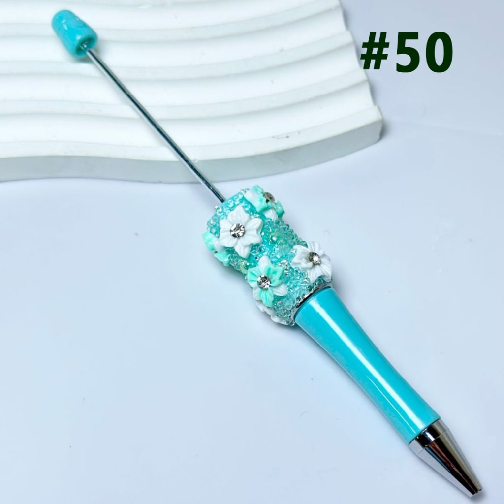 DIY Beadable Pen with Mini Cute Flowers Clear Rhinestone Inside Shiny Pearls in Solid Color