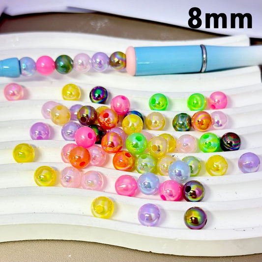 Bling Bling AB Coating Candy Color Round Acrylic Beads, 8MM, Please Read the Description