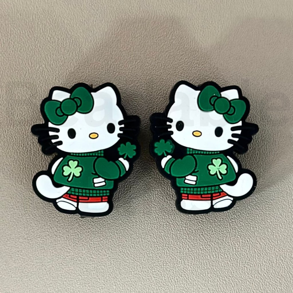 Cute HK Kitten in Green Holds a Clover Saint Patrick's Day Silicone Focal Beads