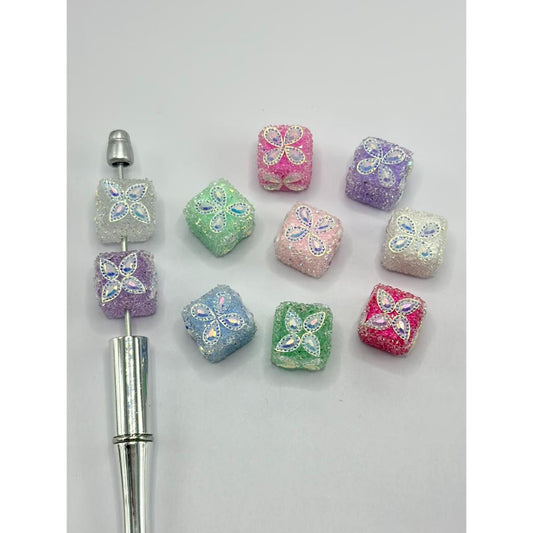 Cube Sugar Beads with Rhinestones, Butterfly Wings, Random Mix, 16mm by 18mm, MG