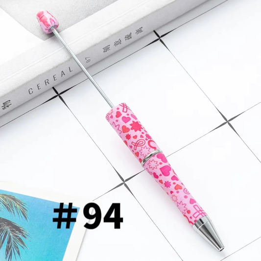 Pink Heart Ribbon Printed Beadable Pens Number 94