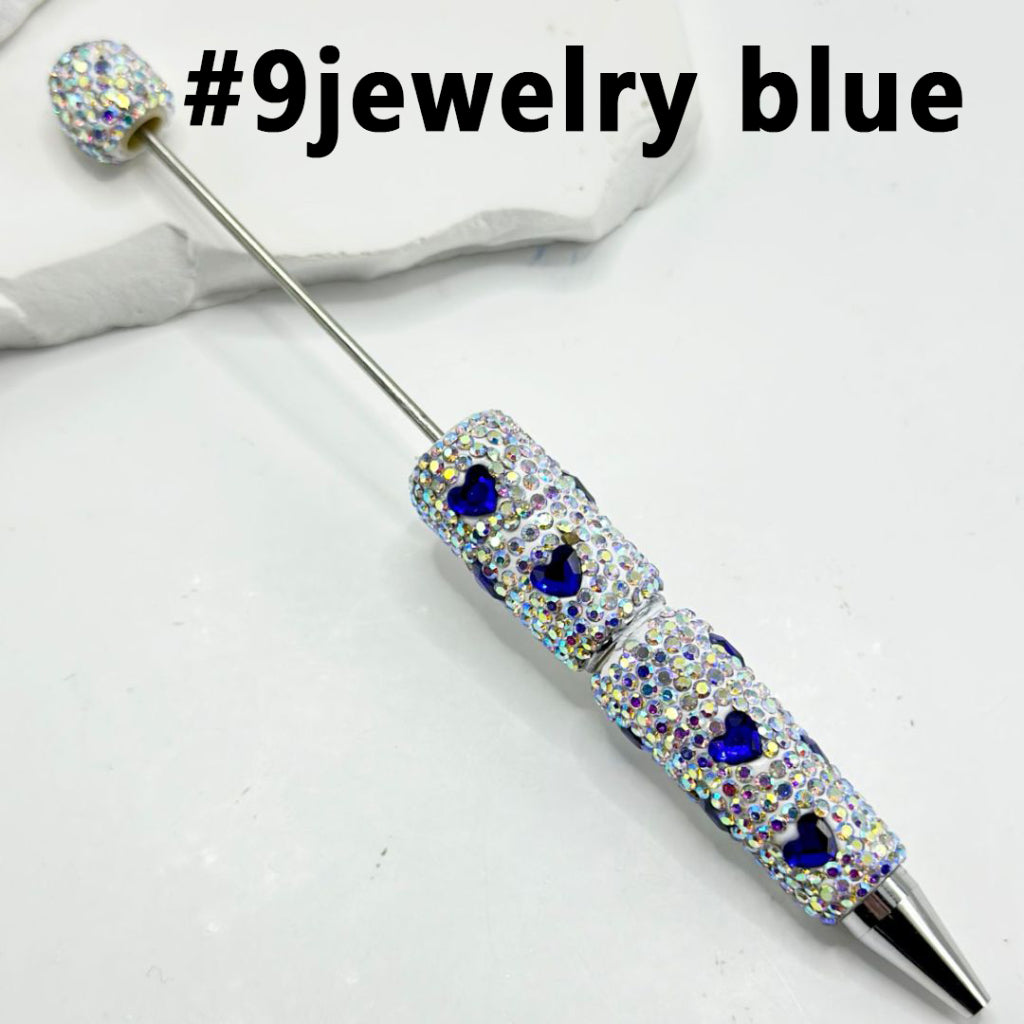 Beadable Clay Pens with Multi-Color Hearts Mini AB Rhinestones Covered the Entire Pen