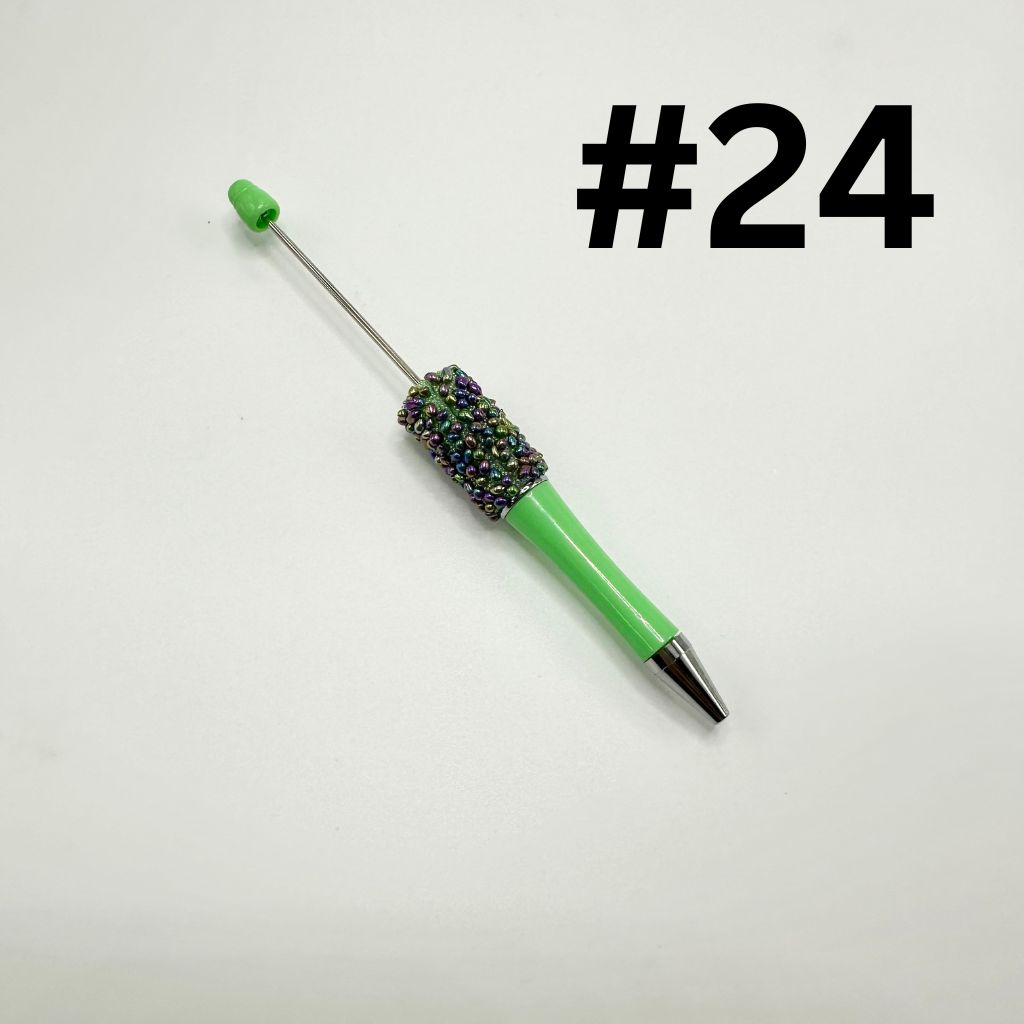 Plastic Beadable Pens in Solid Colors with Tiny Pebbles
