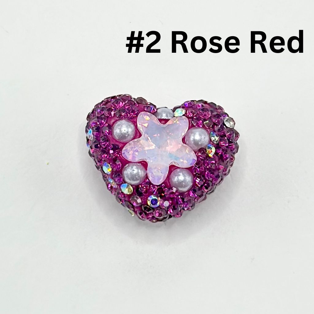 Heart Shape Clay Beads with Star Rhinestones and Small White Pearls, 25MM by 19MM