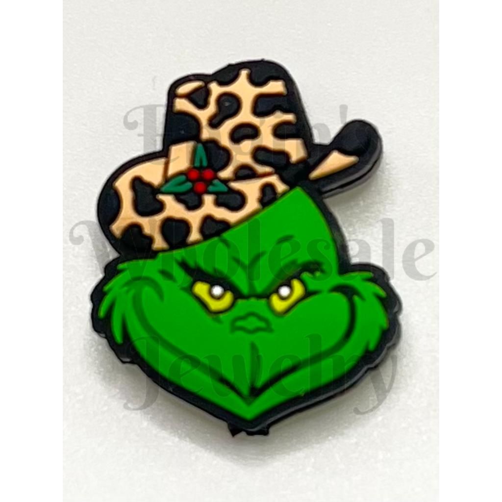 Green Monster Head with Brown Leopard Hat Silicone Focal Beads