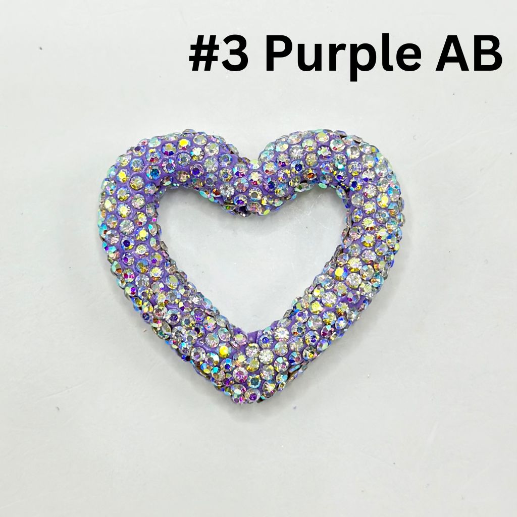 Bling Bling Heart Frame Clay Beads with Rhinestones, 48MM by 42MM