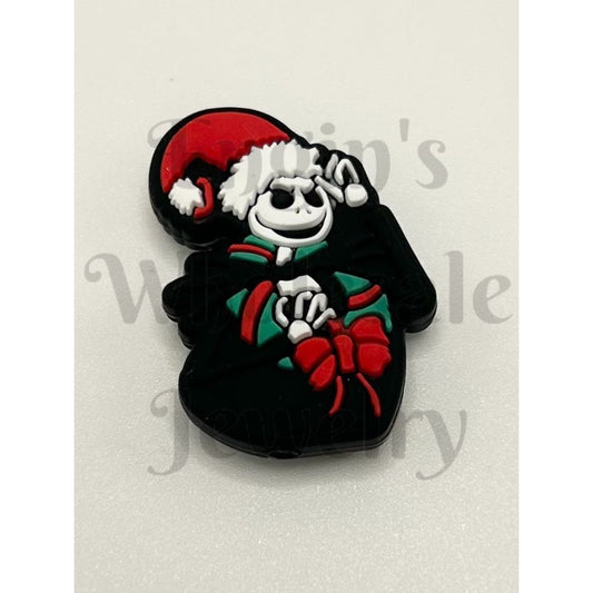 Christmas Jack with Red Ribbon Bowtie Silicone Focal Beads