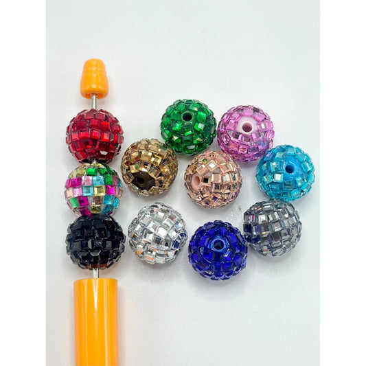 Sparkling Acrylic Beads with Crystal Rhinestones, Disco Ball Beads, 16mm