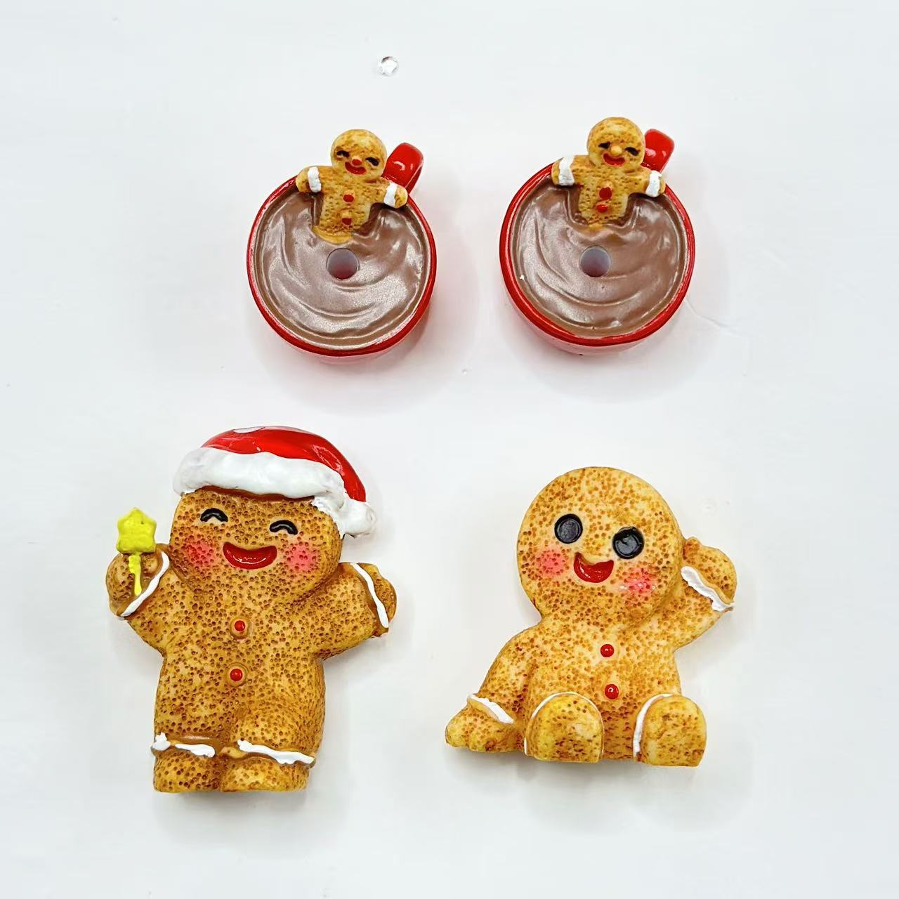 Vivid Cute Gingerbread Christmas Pen Topper Acrylic Beads, Around 26MM Long