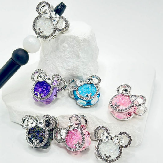 Bling Bling Silver Alloy Micki Mouse Head with Clear Bowknot Rhinestone Oval Pearls Little Stones, 30*27MM