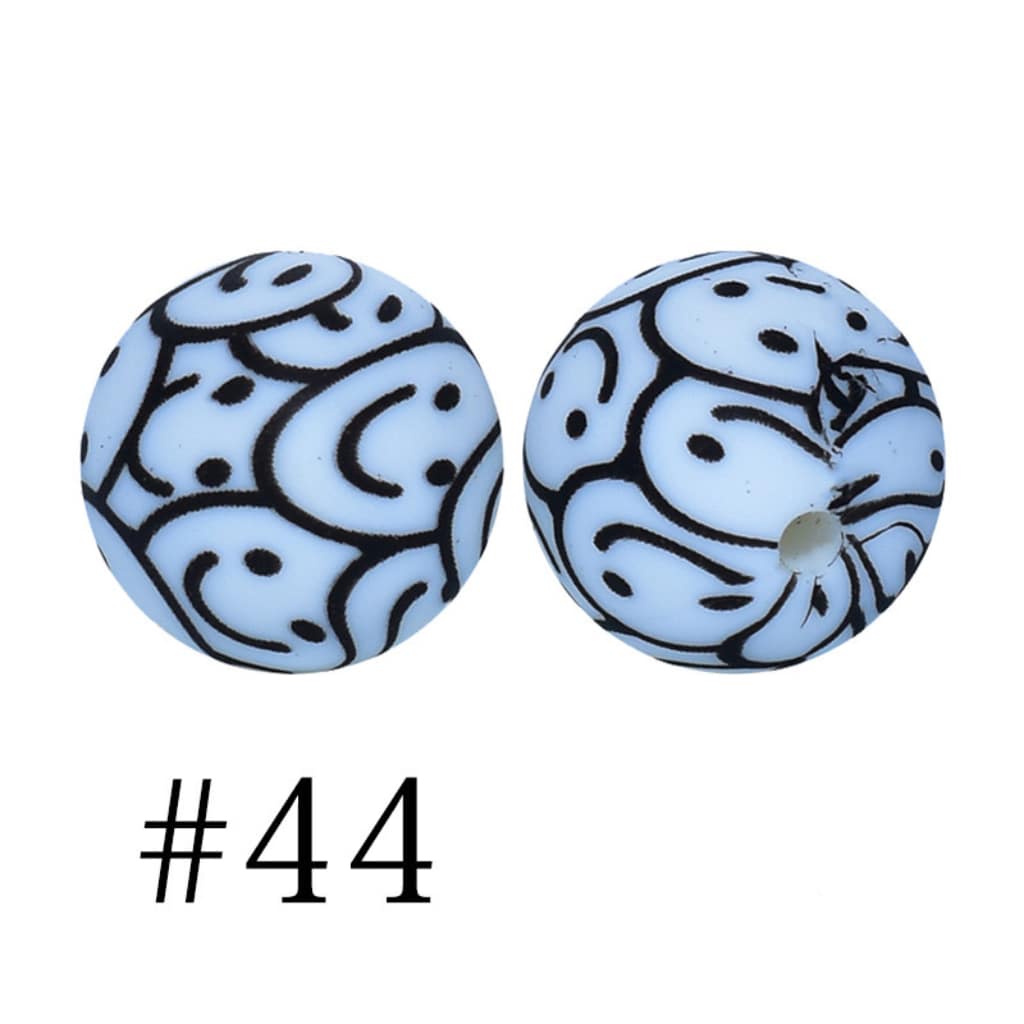 Black and White Smiley Emoji Printed Silicone Beads Number 44